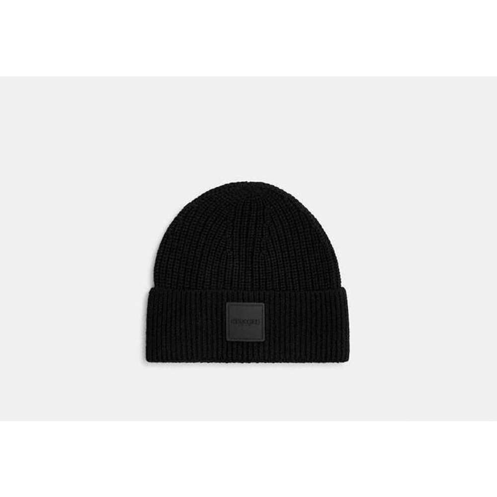 Coach Knit Beanie with Rubber Patch.